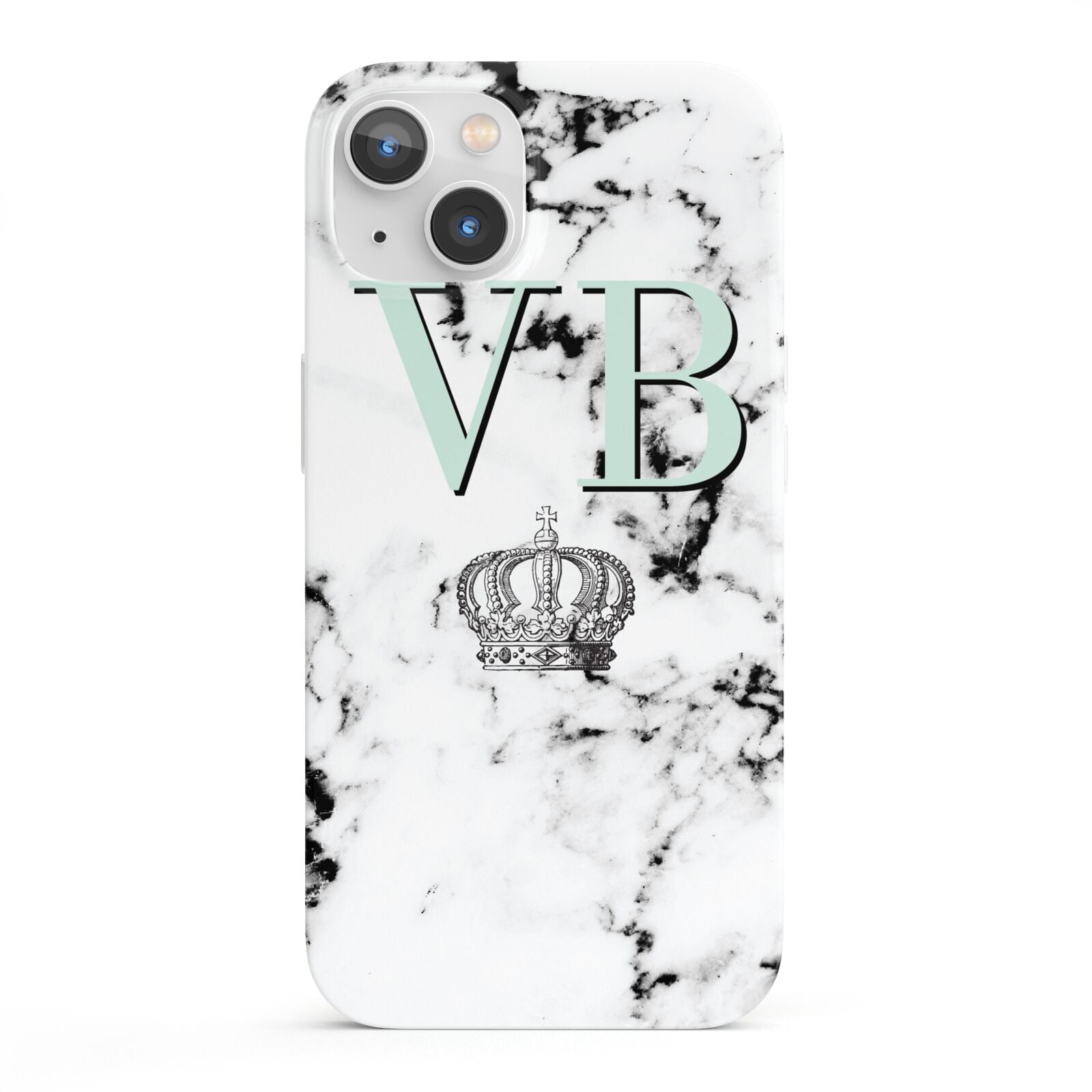 Personalised Mint Crown Initials Marble iPhone 13 Full Wrap 3D Snap Case