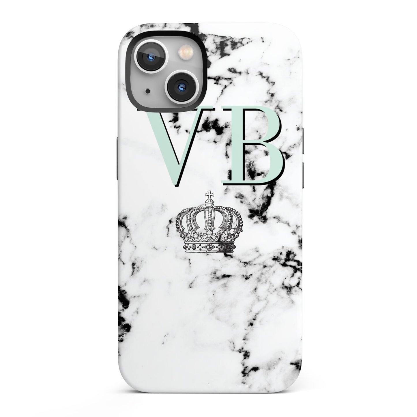 Personalised Mint Crown Initials Marble iPhone 13 Full Wrap 3D Tough Case