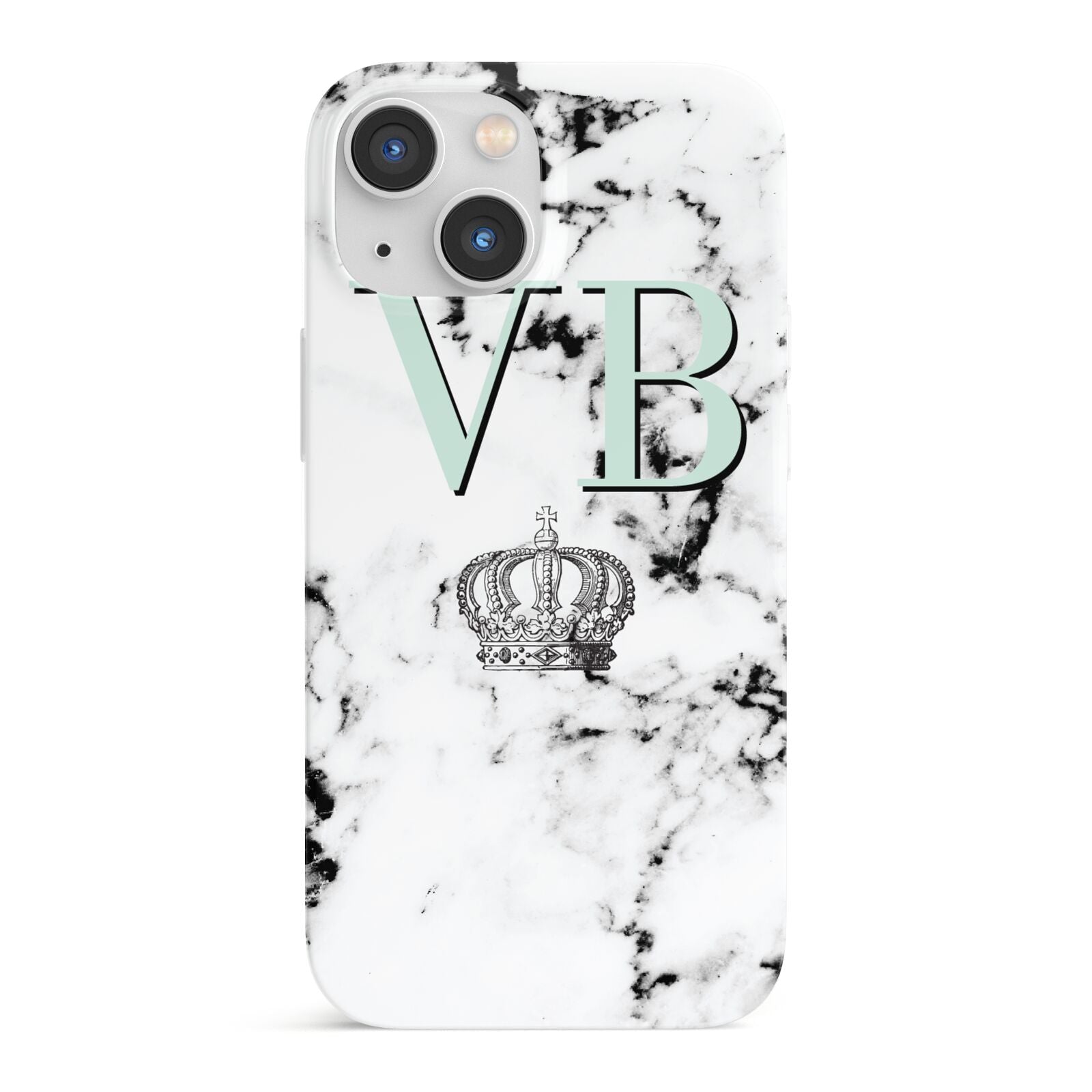 Personalised Mint Crown Initials Marble iPhone 13 Mini Full Wrap 3D Snap Case