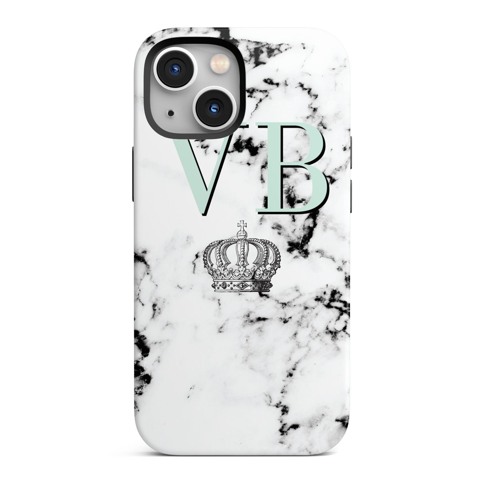 Personalised Mint Crown Initials Marble iPhone 13 Mini Full Wrap 3D Tough Case