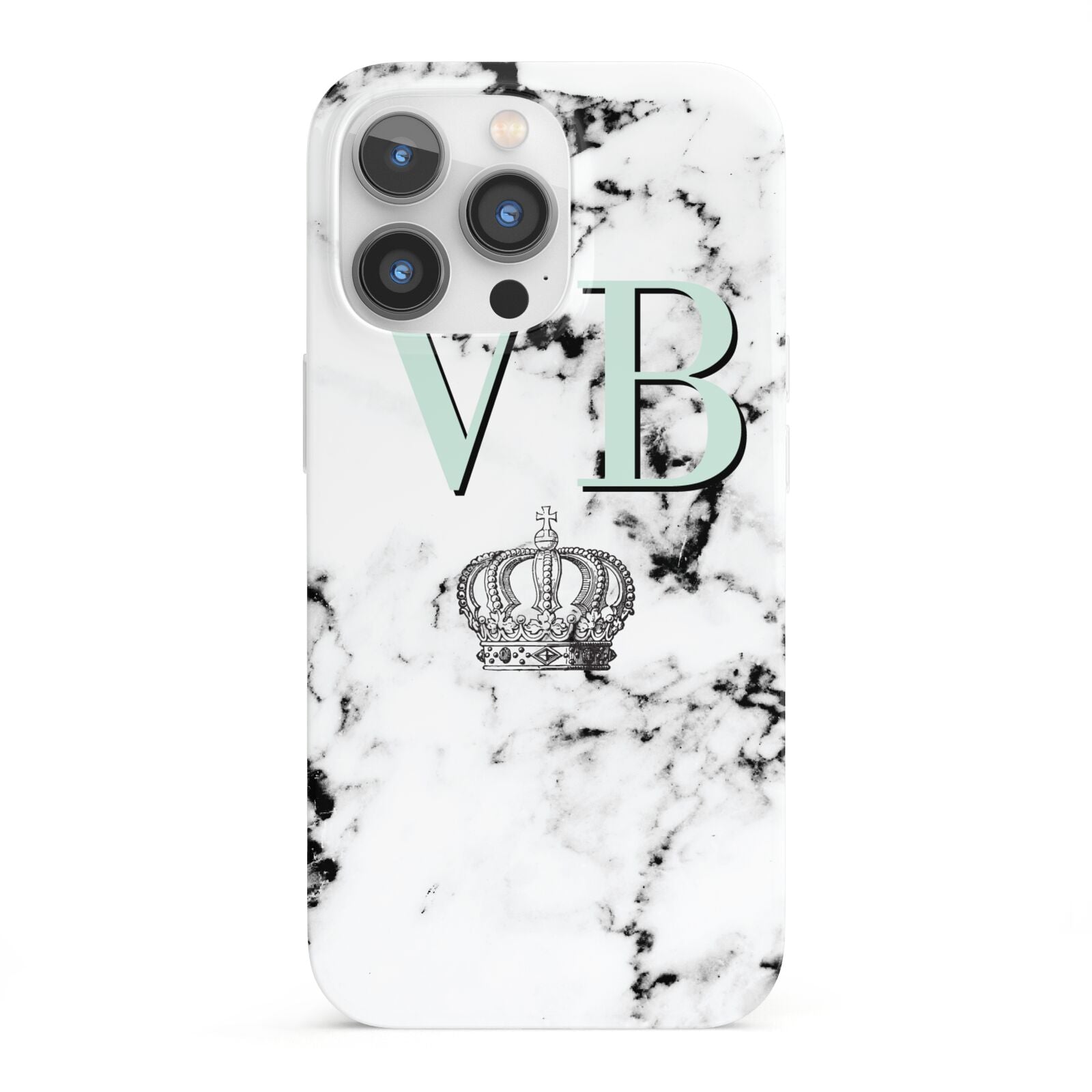 Personalised Mint Crown Initials Marble iPhone 13 Pro Full Wrap 3D Snap Case