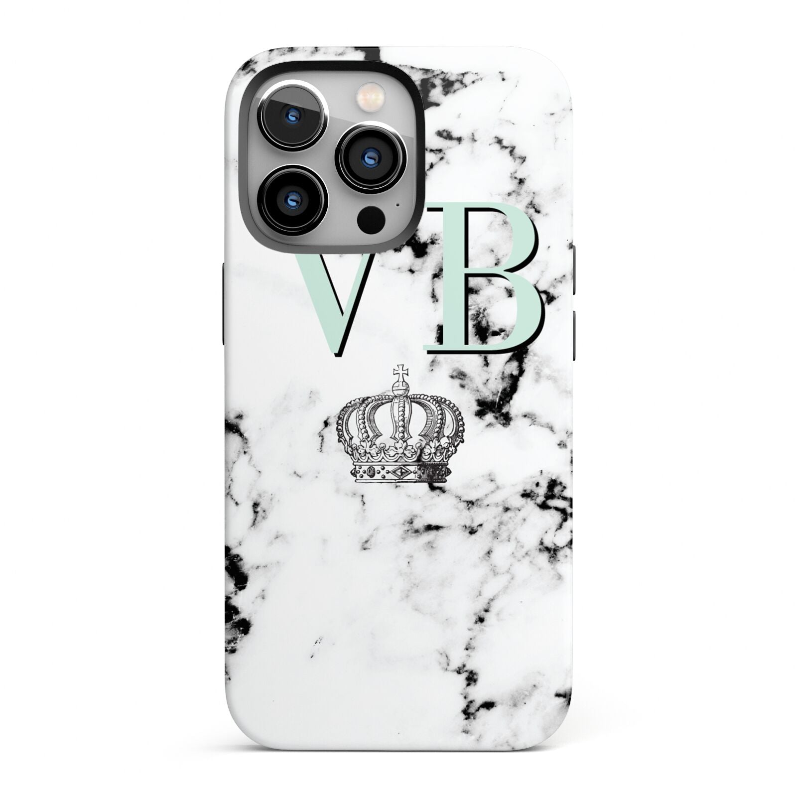 Personalised Mint Crown Initials Marble iPhone 13 Pro Full Wrap 3D Tough Case