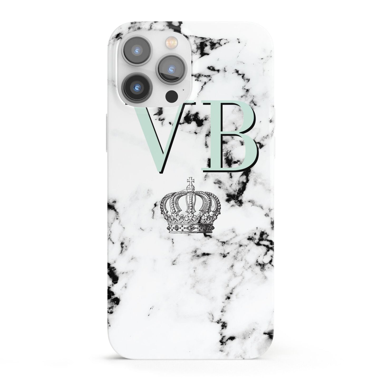 Personalised Mint Crown Initials Marble iPhone 13 Pro Max Full Wrap 3D Snap Case