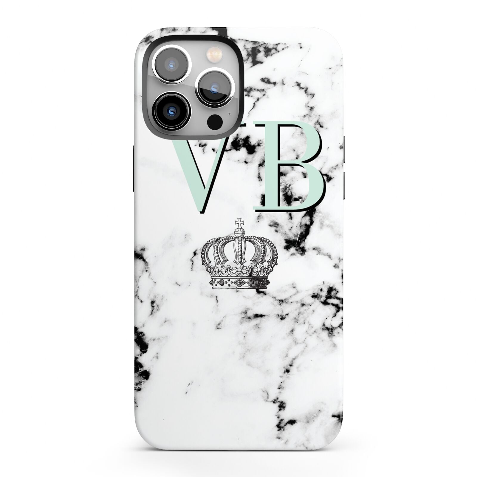 Personalised Mint Crown Initials Marble iPhone 13 Pro Max Full Wrap 3D Tough Case