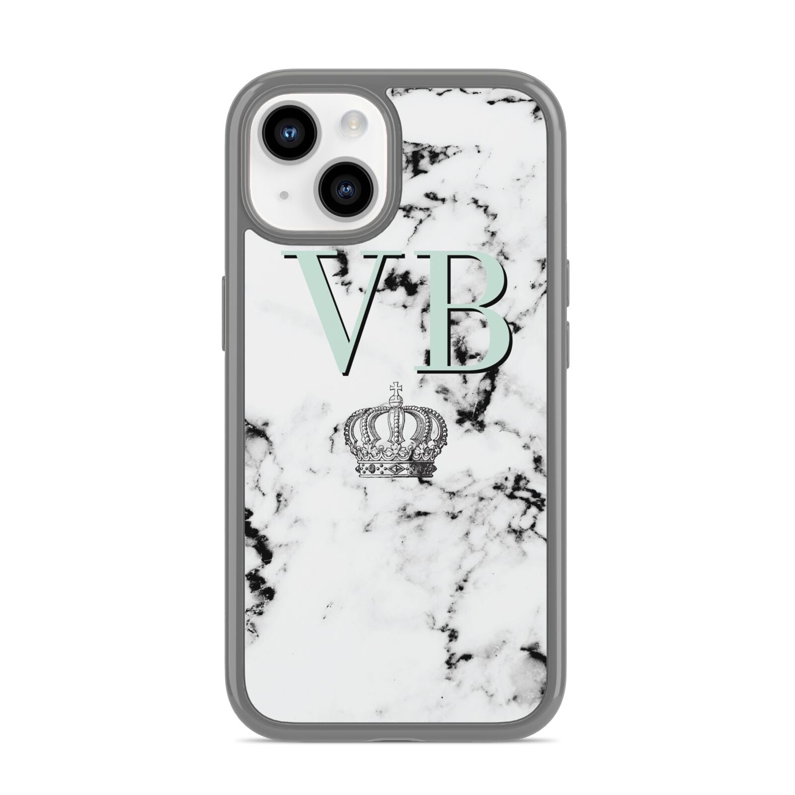 Personalised Mint Crown Initials Marble iPhone 14 Clear Tough Case Starlight