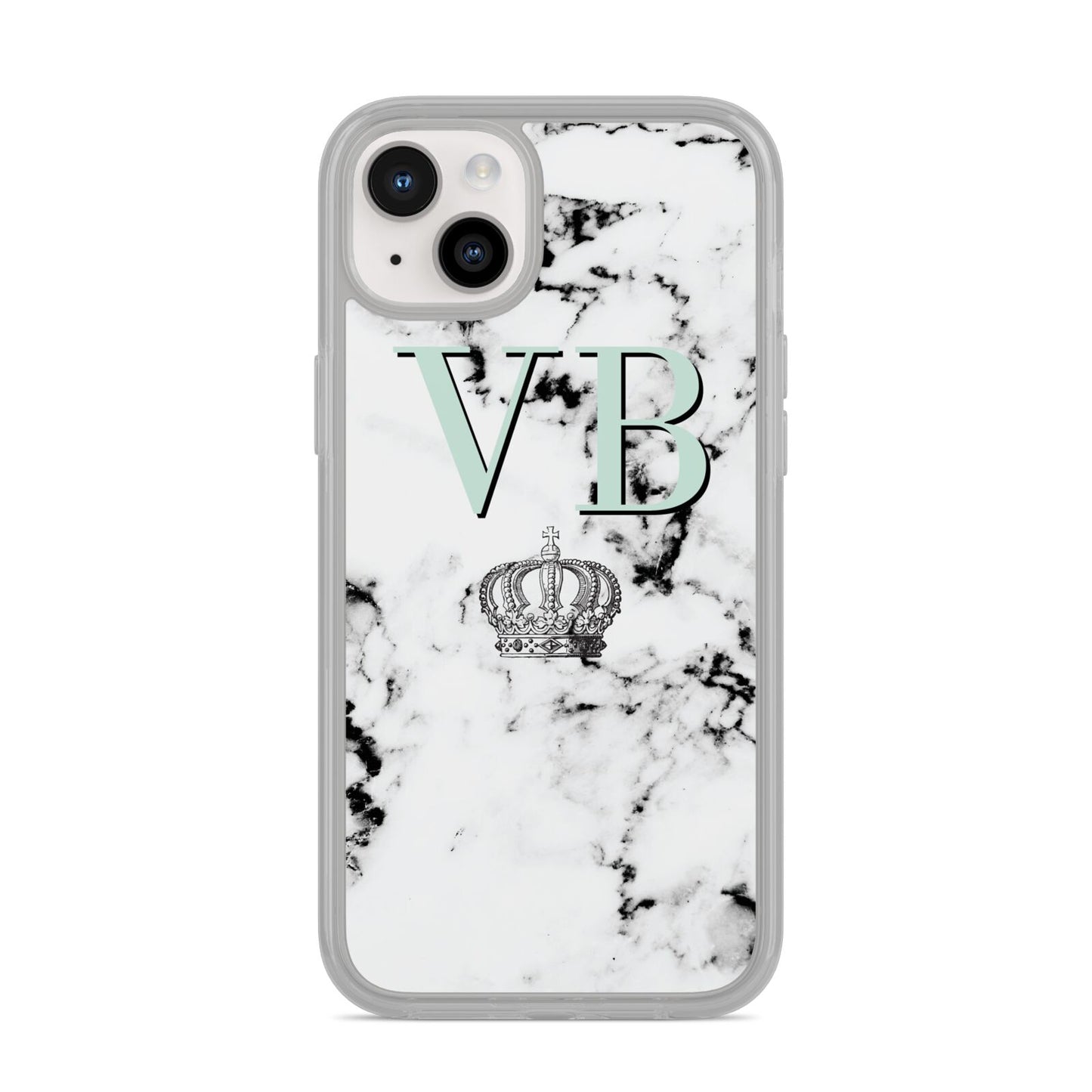 Personalised Mint Crown Initials Marble iPhone 14 Plus Clear Tough Case Starlight