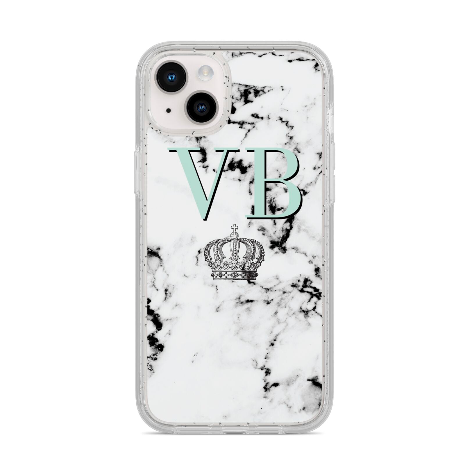 Personalised Mint Crown Initials Marble iPhone 14 Plus Glitter Tough Case Starlight