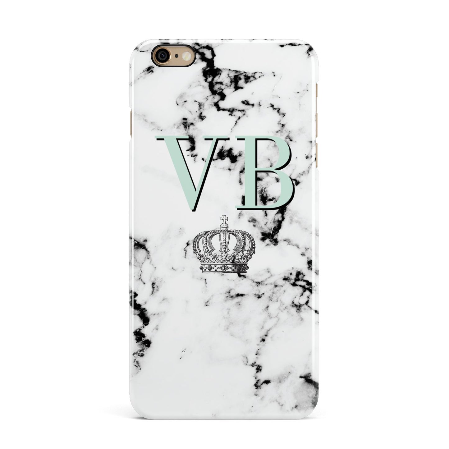 Personalised Mint Crown Initials Marble iPhone 6 Plus 3D Snap Case on Gold Phone