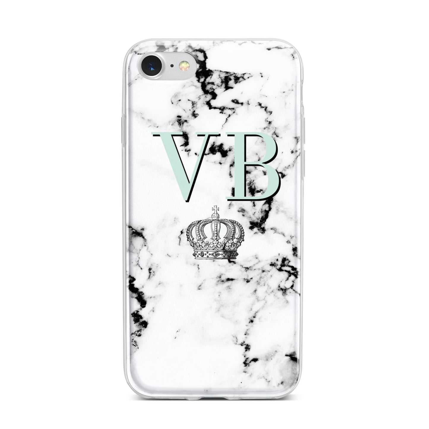 Personalised Mint Crown Initials Marble iPhone 7 Bumper Case on Silver iPhone