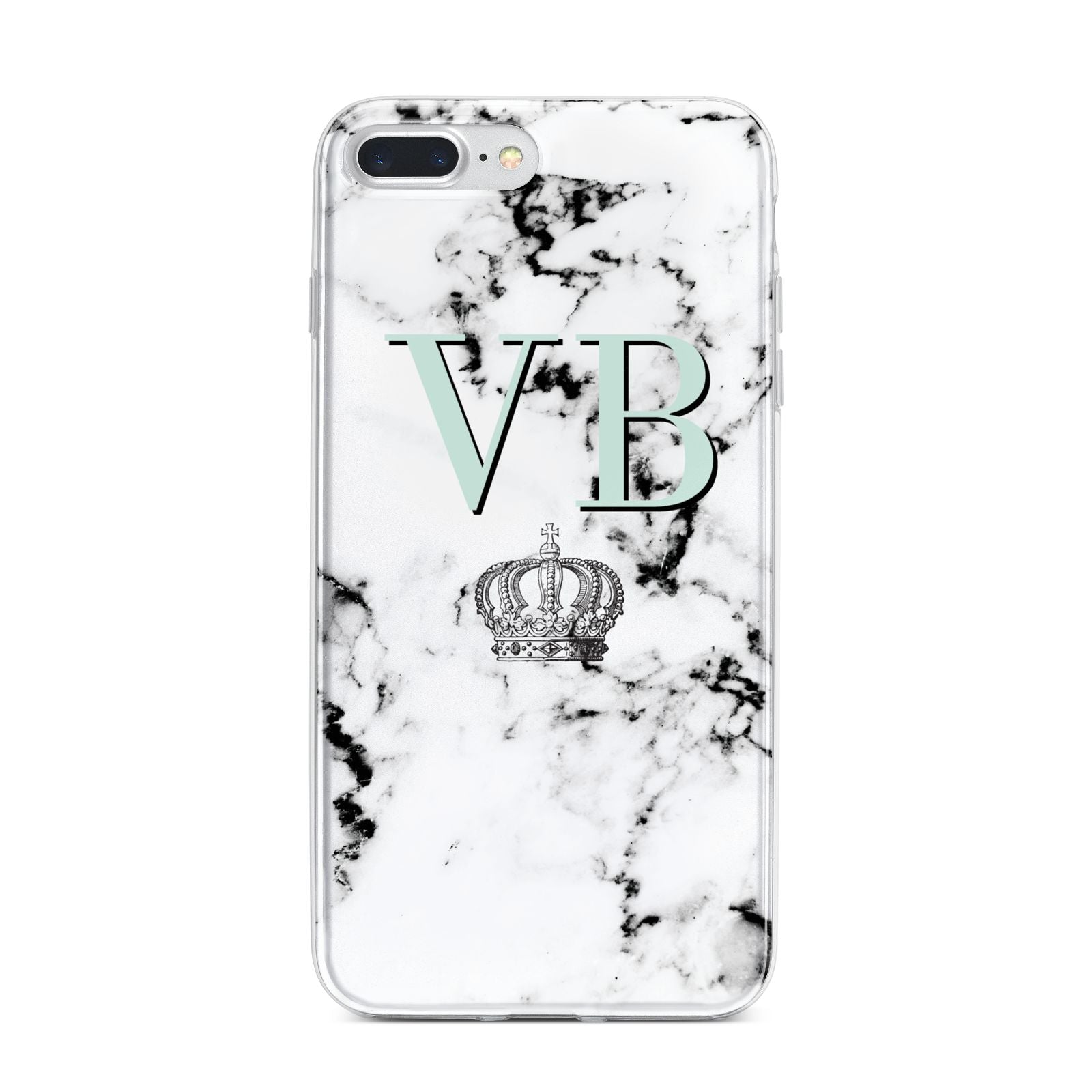 Personalised Mint Crown Initials Marble iPhone 7 Plus Bumper Case on Silver iPhone