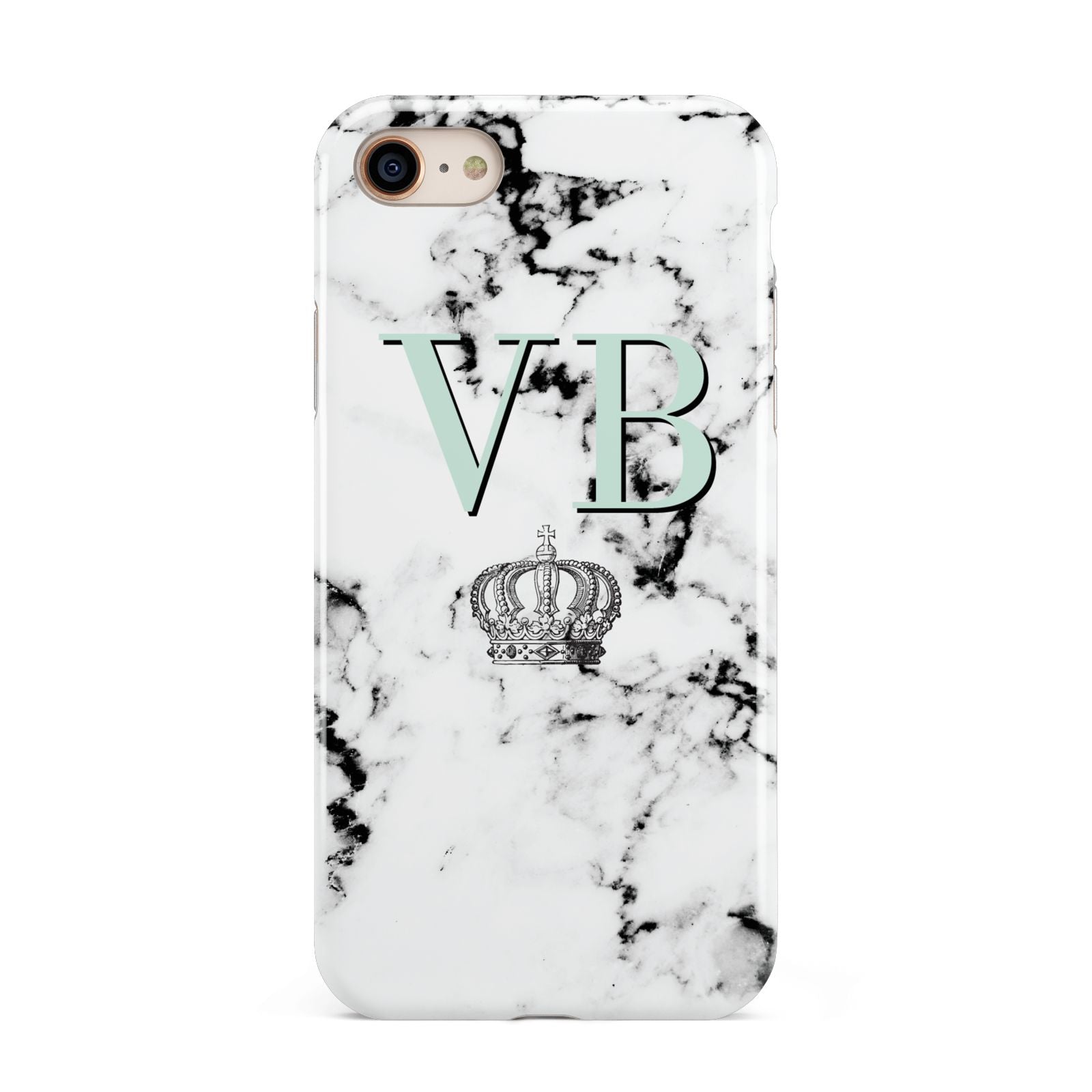 Personalised Mint Crown Initials Marble iPhone 8 3D Tough Case on Gold Phone