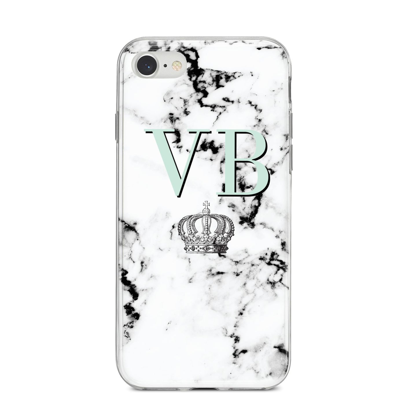 Personalised Mint Crown Initials Marble iPhone 8 Bumper Case on Silver iPhone