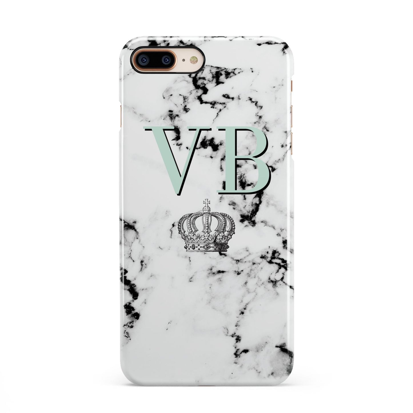 Personalised Mint Crown Initials Marble iPhone 8 Plus 3D Snap Case on Gold Phone