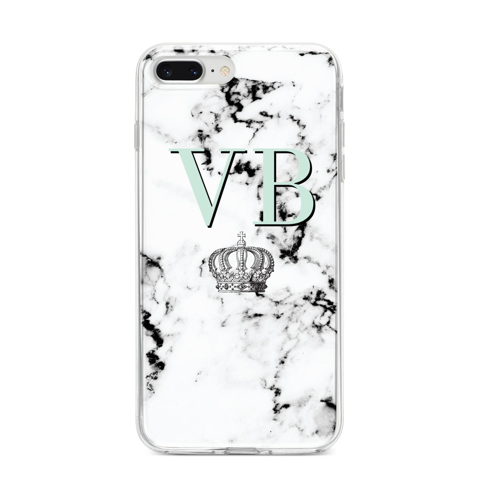 Personalised Mint Crown Initials Marble iPhone 8 Plus Bumper Case on Silver iPhone