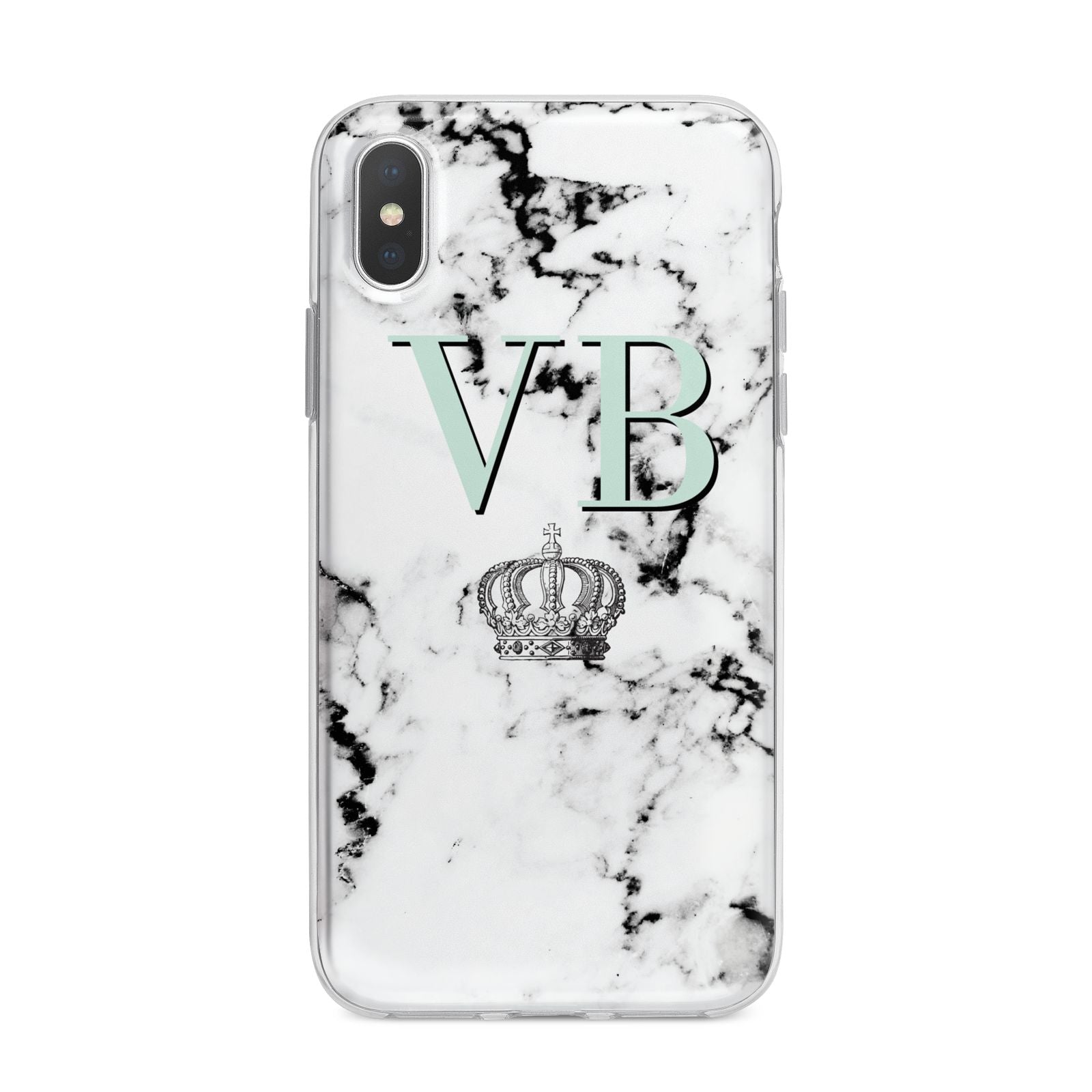 Personalised Mint Crown Initials Marble iPhone X Bumper Case on Silver iPhone Alternative Image 1