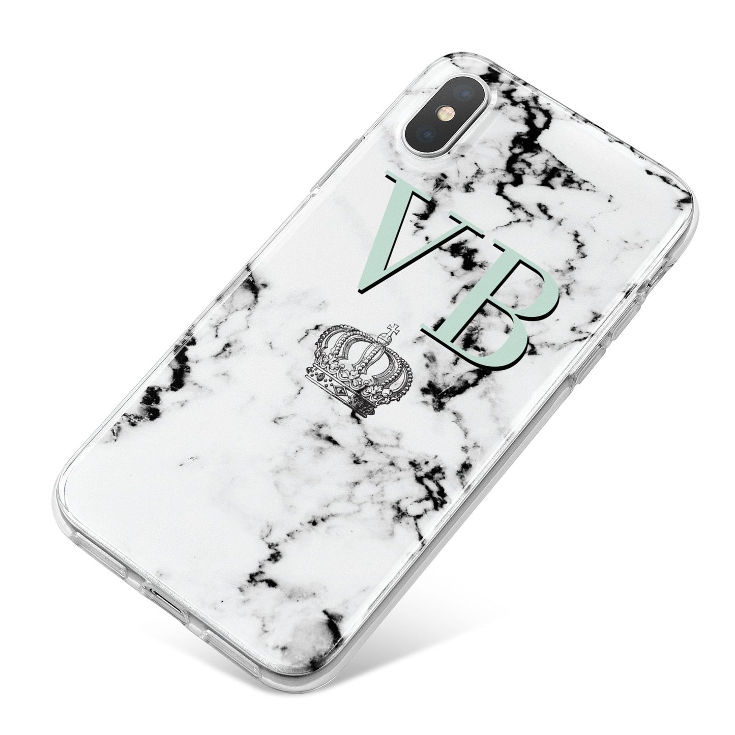 Personalised Mint Crown Initials Marble iPhone X Bumper Case on Silver iPhone