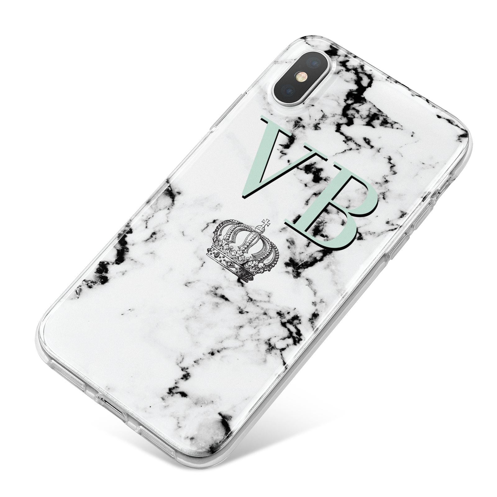 Personalised Mint Crown Initials Marble iPhone X Bumper Case on Silver iPhone