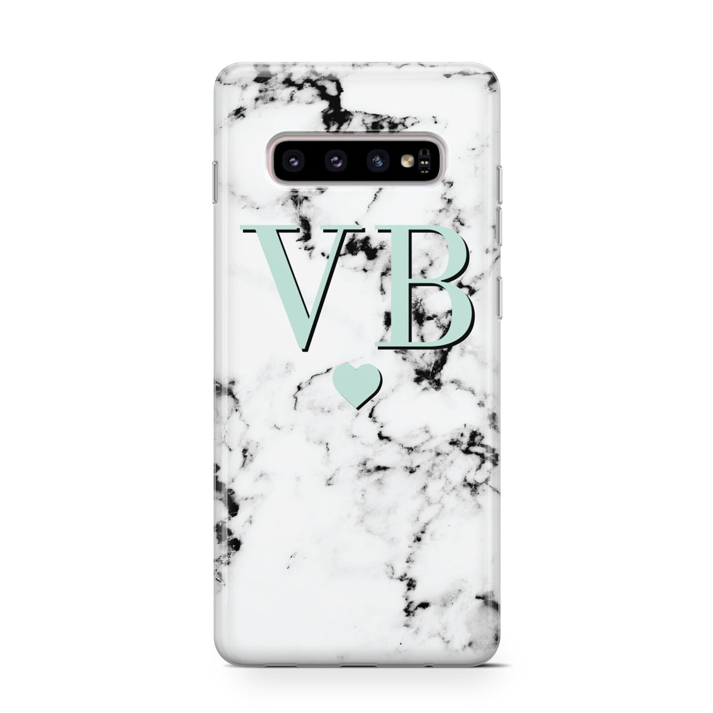 Personalised Mint Initialled Marble Heart Protective Samsung Galaxy Case