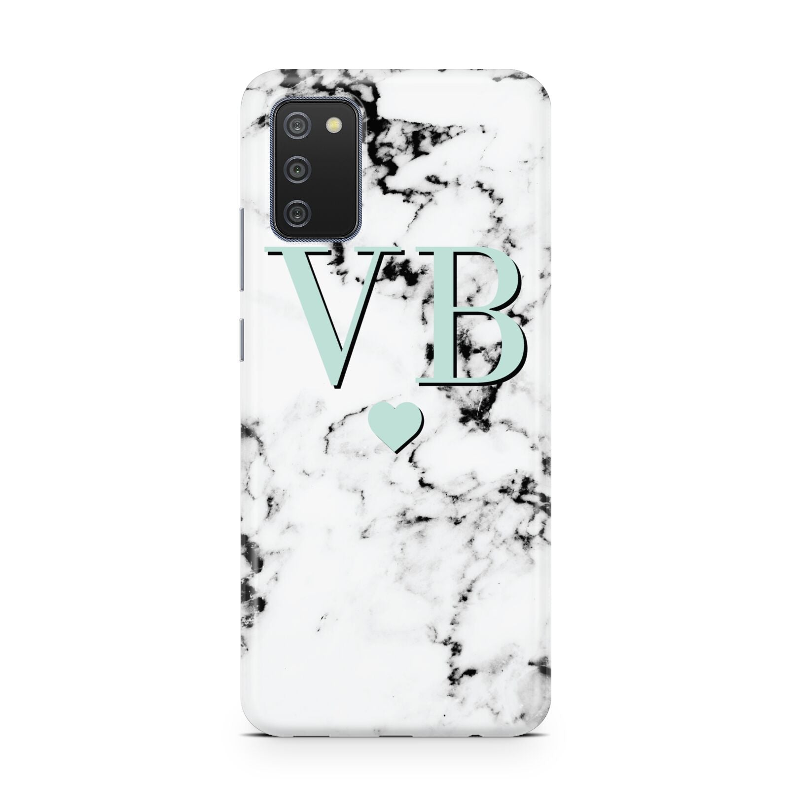 Personalised Mint Initialled Marble Heart Samsung A02s Case