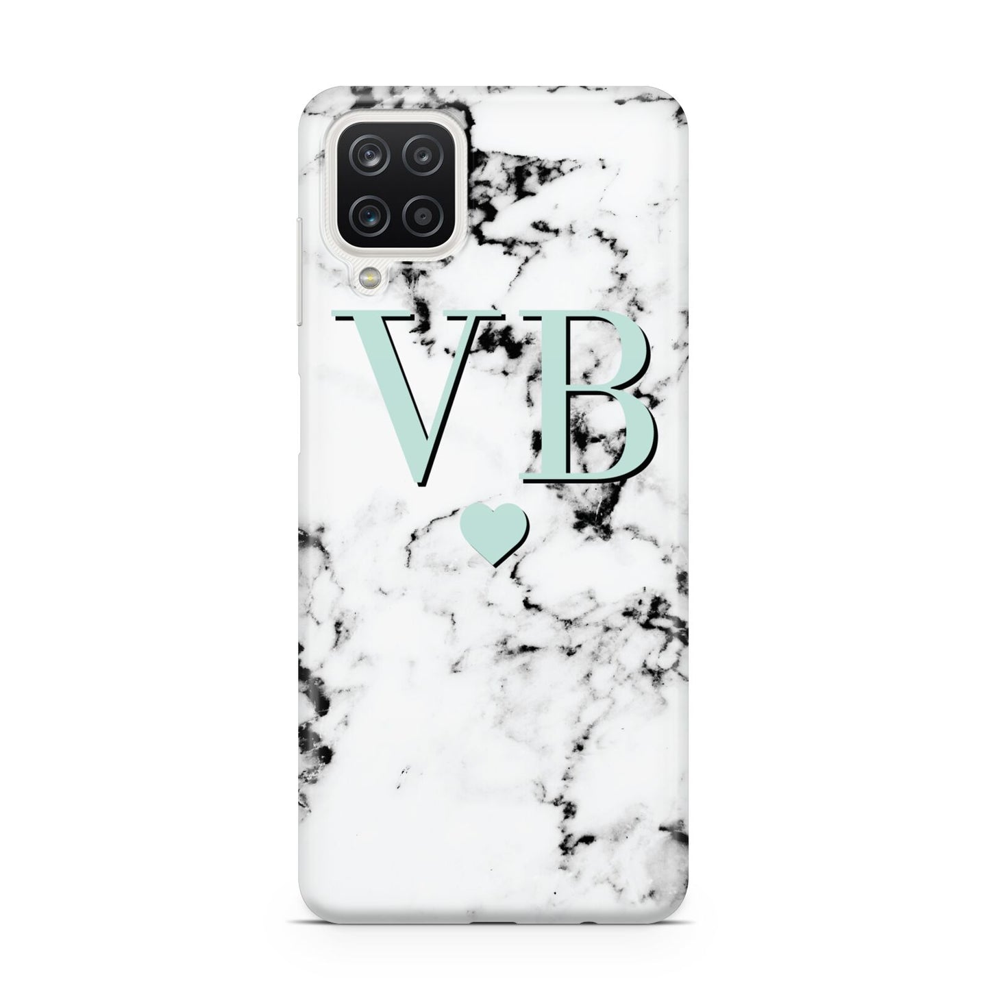 Personalised Mint Initialled Marble Heart Samsung A12 Case