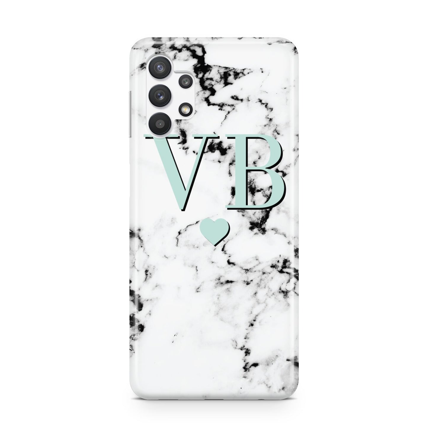 Personalised Mint Initialled Marble Heart Samsung A32 5G Case