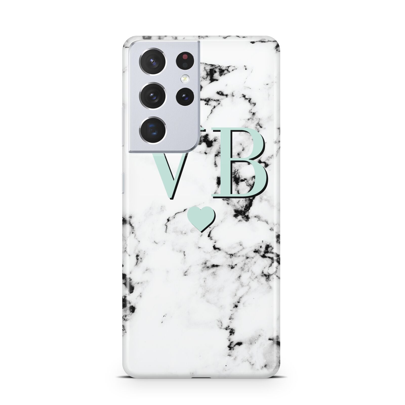 Personalised Mint Initialled Marble Heart Samsung S21 Ultra Case