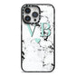Personalised Mint Initialled Marble Heart iPhone 14 Pro Max Black Impact Case on Silver phone