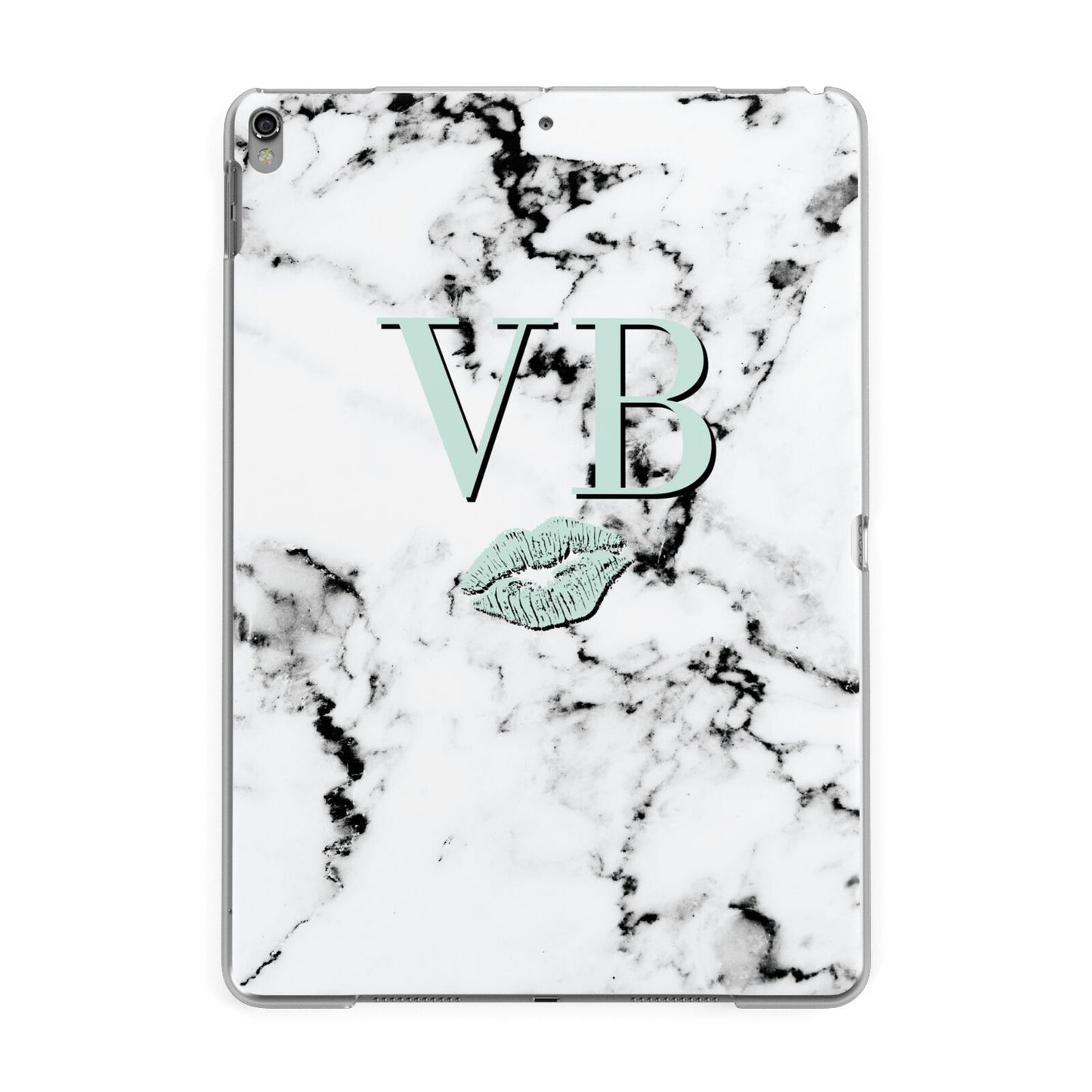 Personalised Mint Lips Initials Marble Apple iPad Grey Case