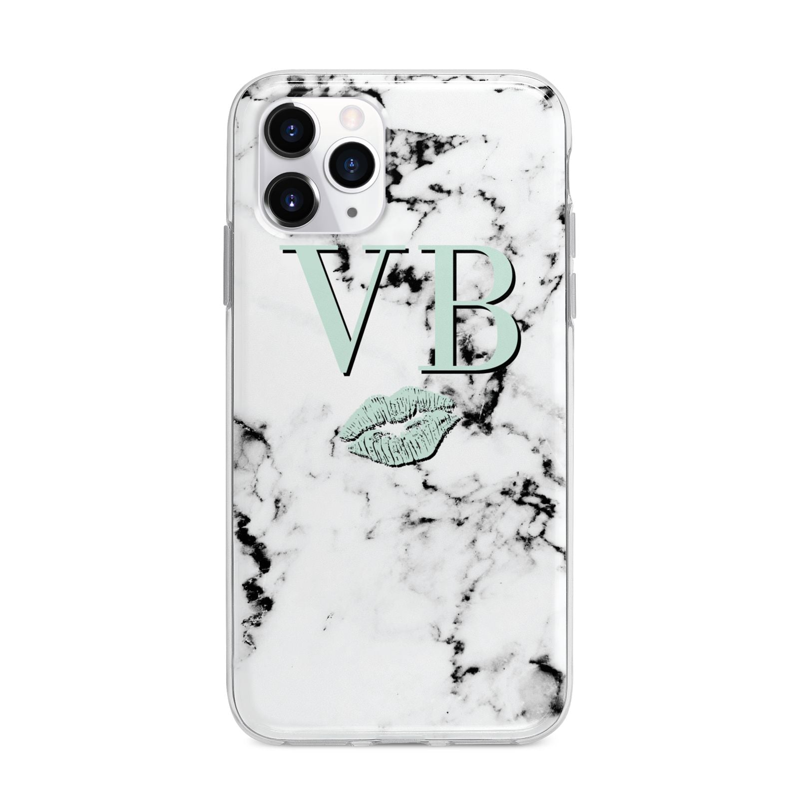 Personalised Mint Lips Initials Marble Apple iPhone 11 Pro Max in Silver with Bumper Case