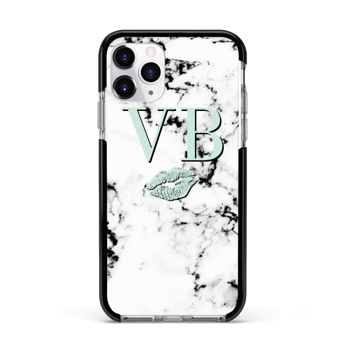 Personalised Mint Lips Initials Marble Apple iPhone 11 Pro in Silver with Black Impact Case