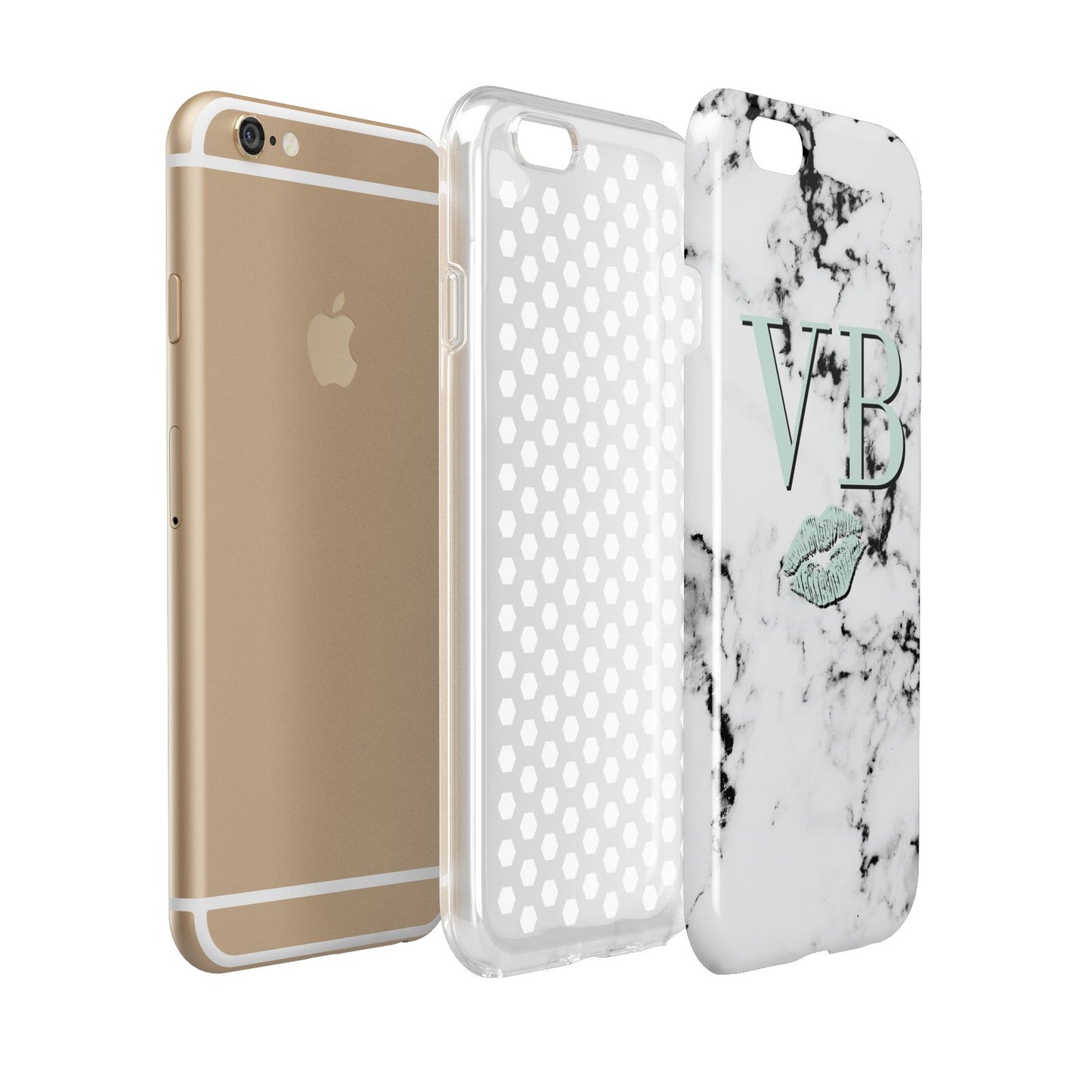 Personalised Mint Lips Initials Marble Apple iPhone 6 3D Tough Case Expanded view