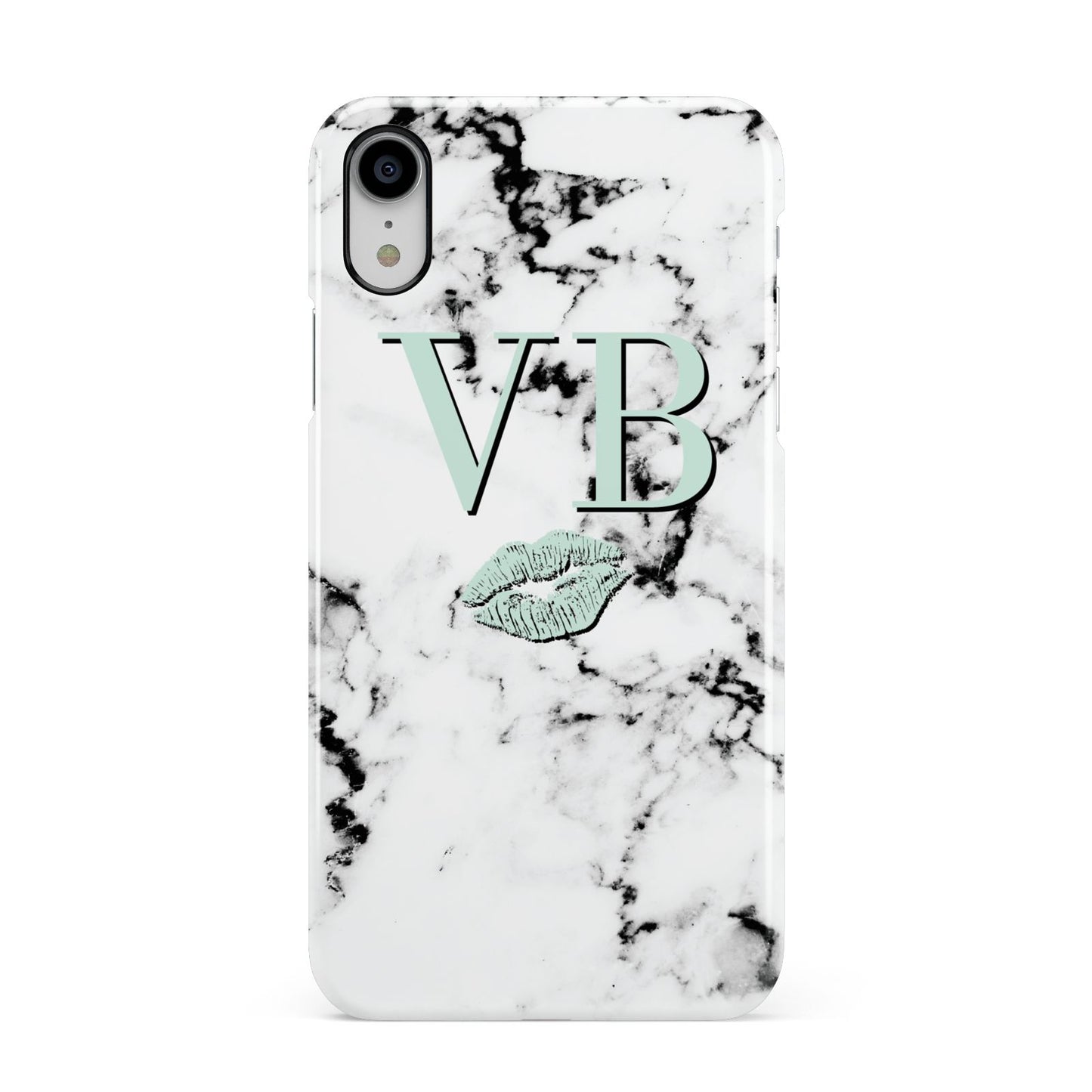 Personalised Mint Lips Initials Marble Apple iPhone XR White 3D Snap Case