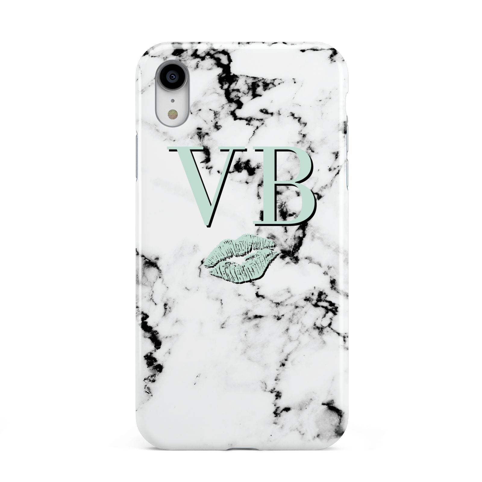 Personalised Mint Lips Initials Marble Apple iPhone XR White 3D Tough Case