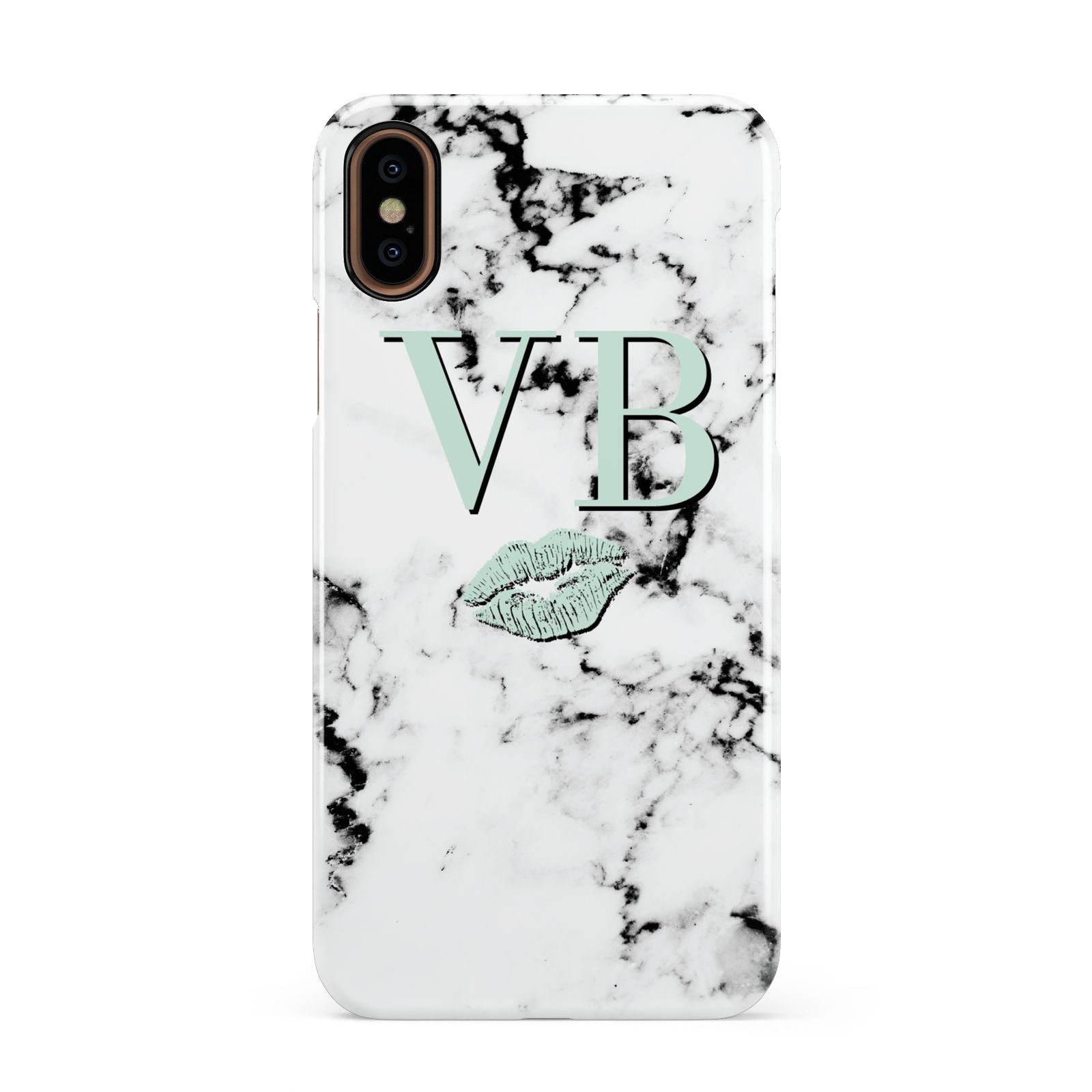 Personalised Mint Lips Initials Marble Apple iPhone XS 3D Snap Case