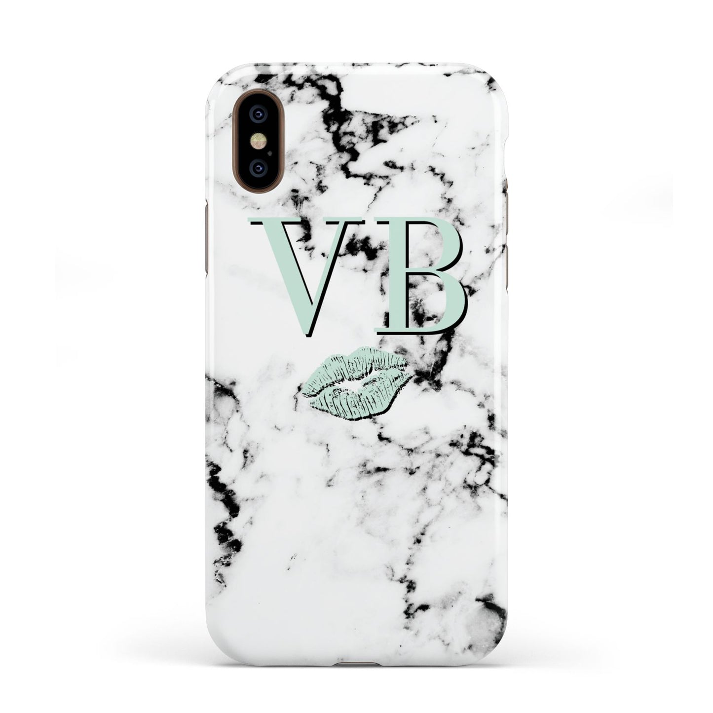 Personalised Mint Lips Initials Marble Apple iPhone XS 3D Tough