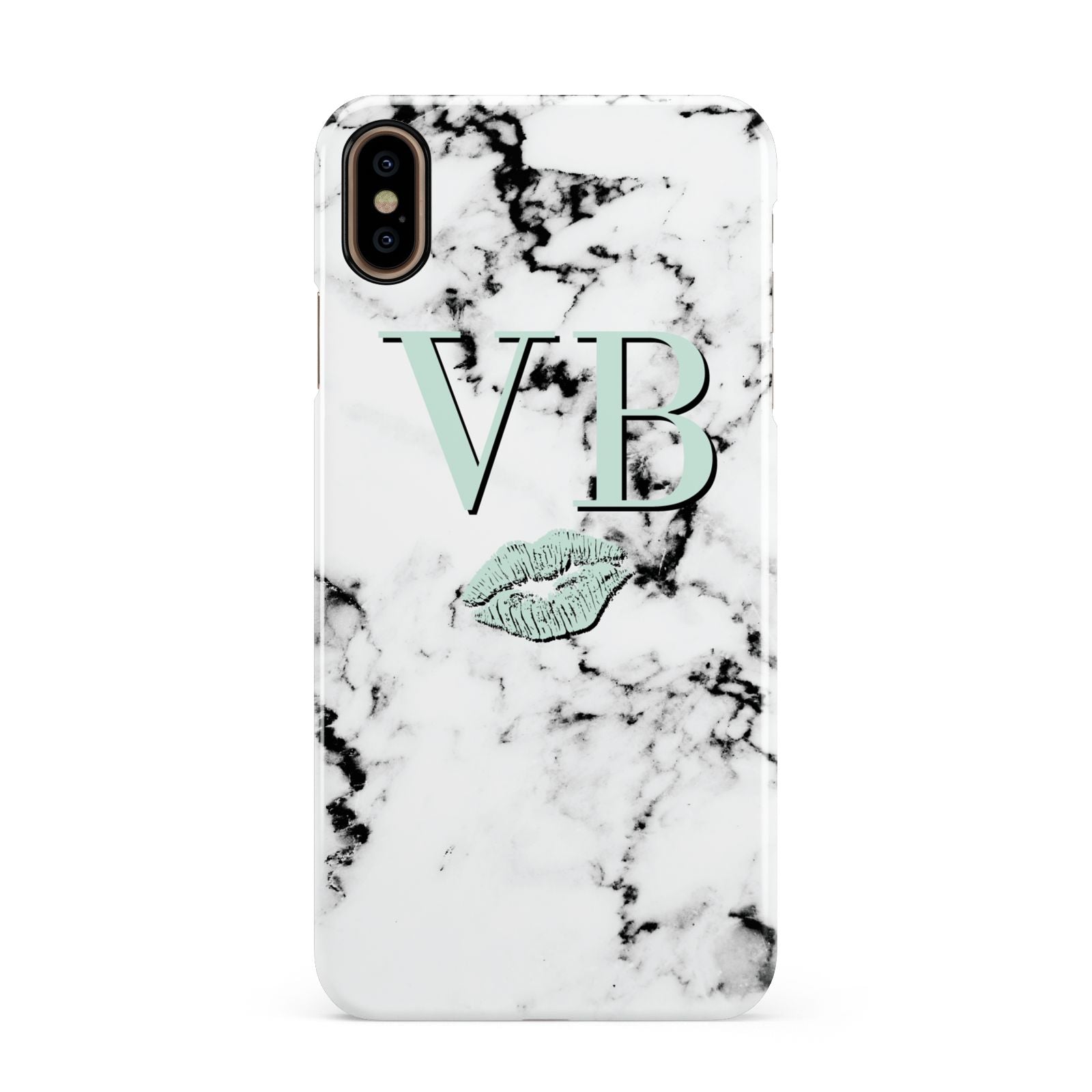 Personalised Mint Lips Initials Marble Apple iPhone Xs Max 3D Snap Case