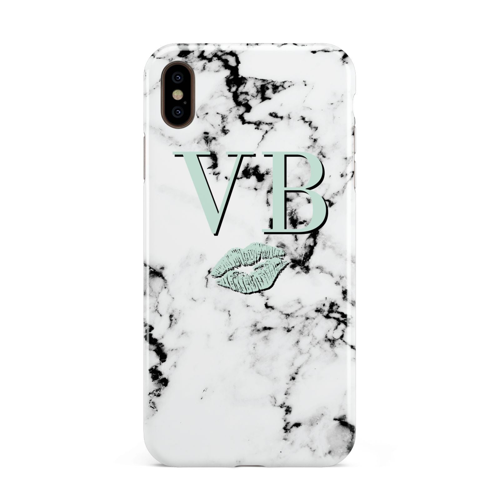 Personalised Mint Lips Initials Marble Apple iPhone Xs Max 3D Tough Case