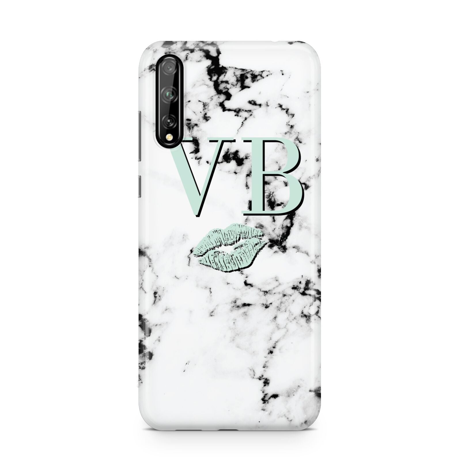 Personalised Mint Lips Initials Marble Huawei Enjoy 10s Phone Case