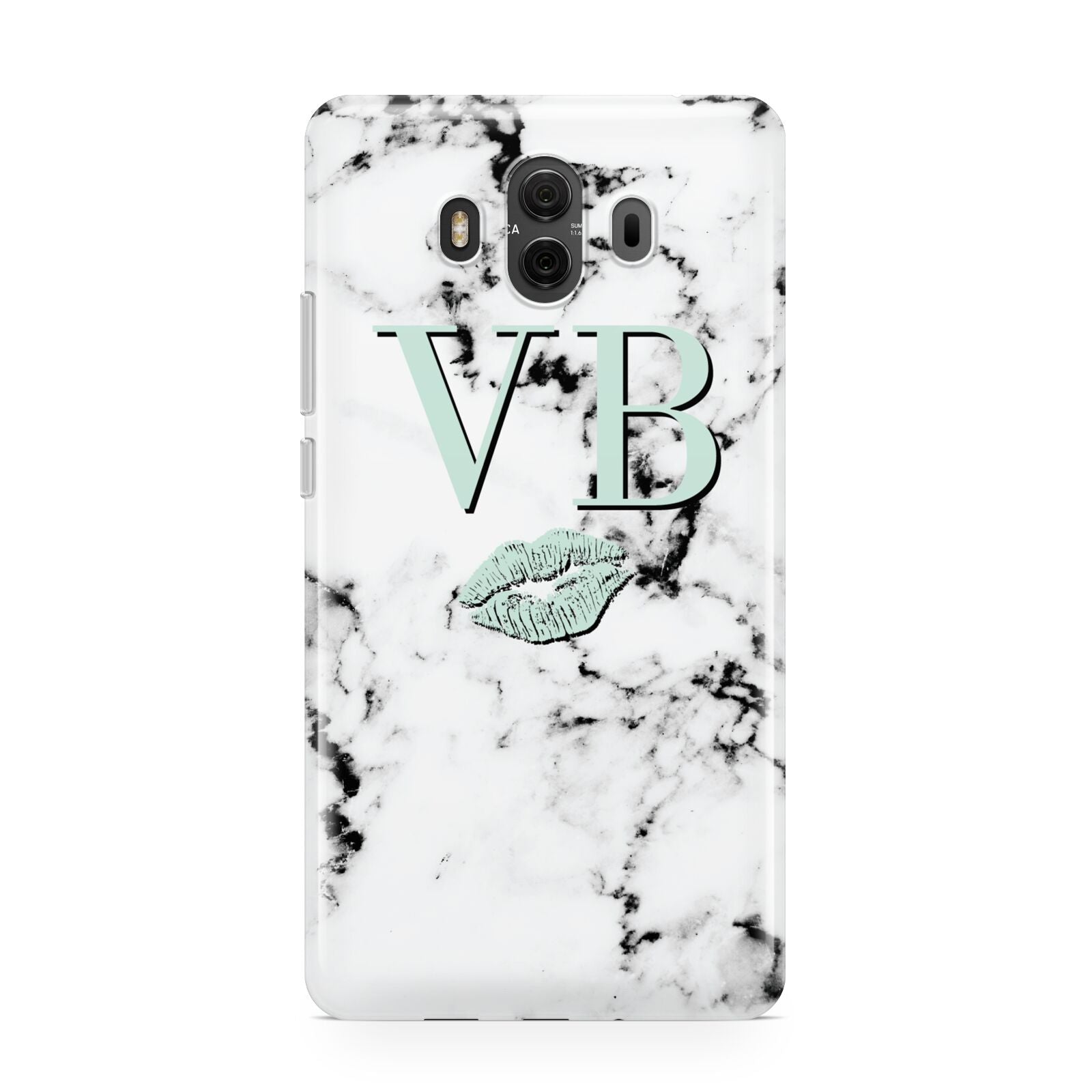 Personalised Mint Lips Initials Marble Huawei Mate 10 Protective Phone Case