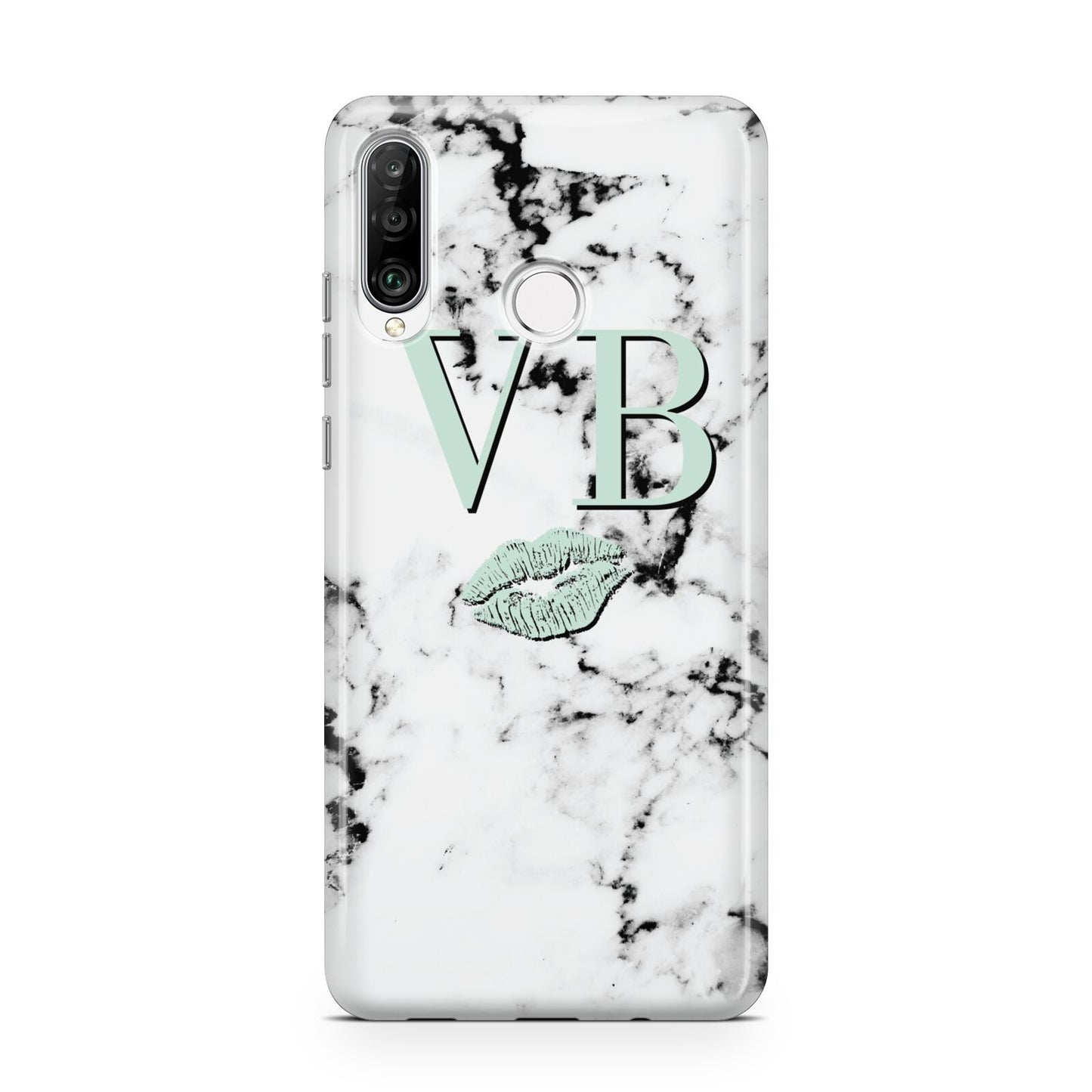 Personalised Mint Lips Initials Marble Huawei P30 Lite Phone Case