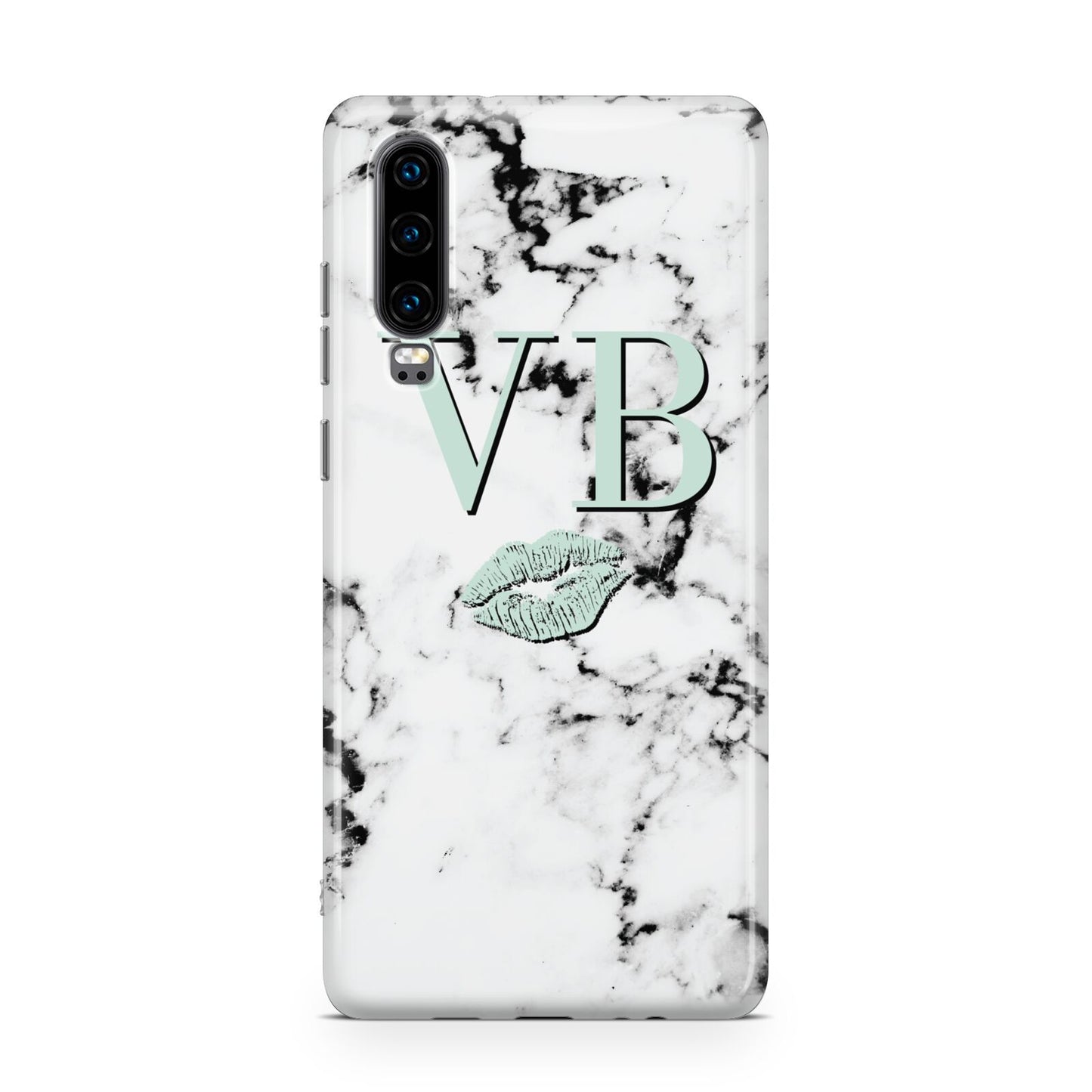 Personalised Mint Lips Initials Marble Huawei P30 Phone Case