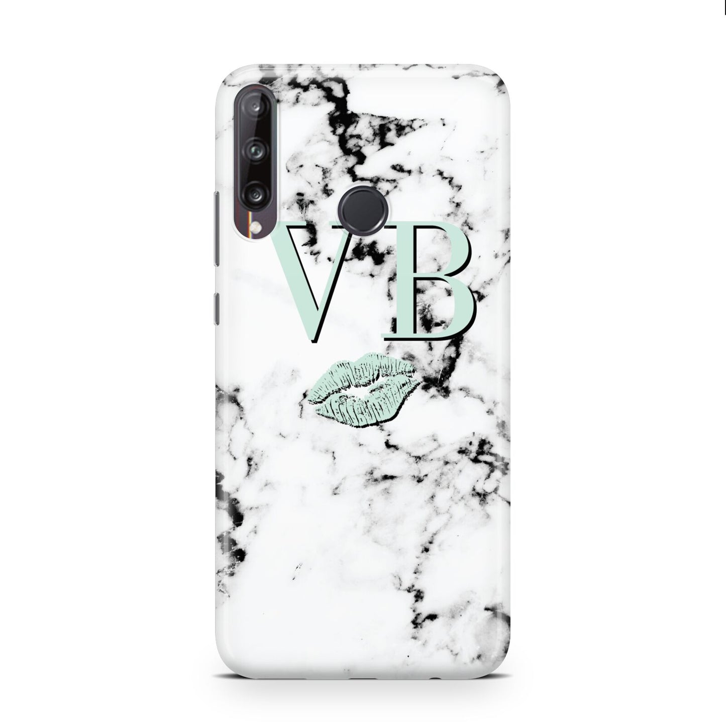 Personalised Mint Lips Initials Marble Huawei P40 Lite E Phone Case