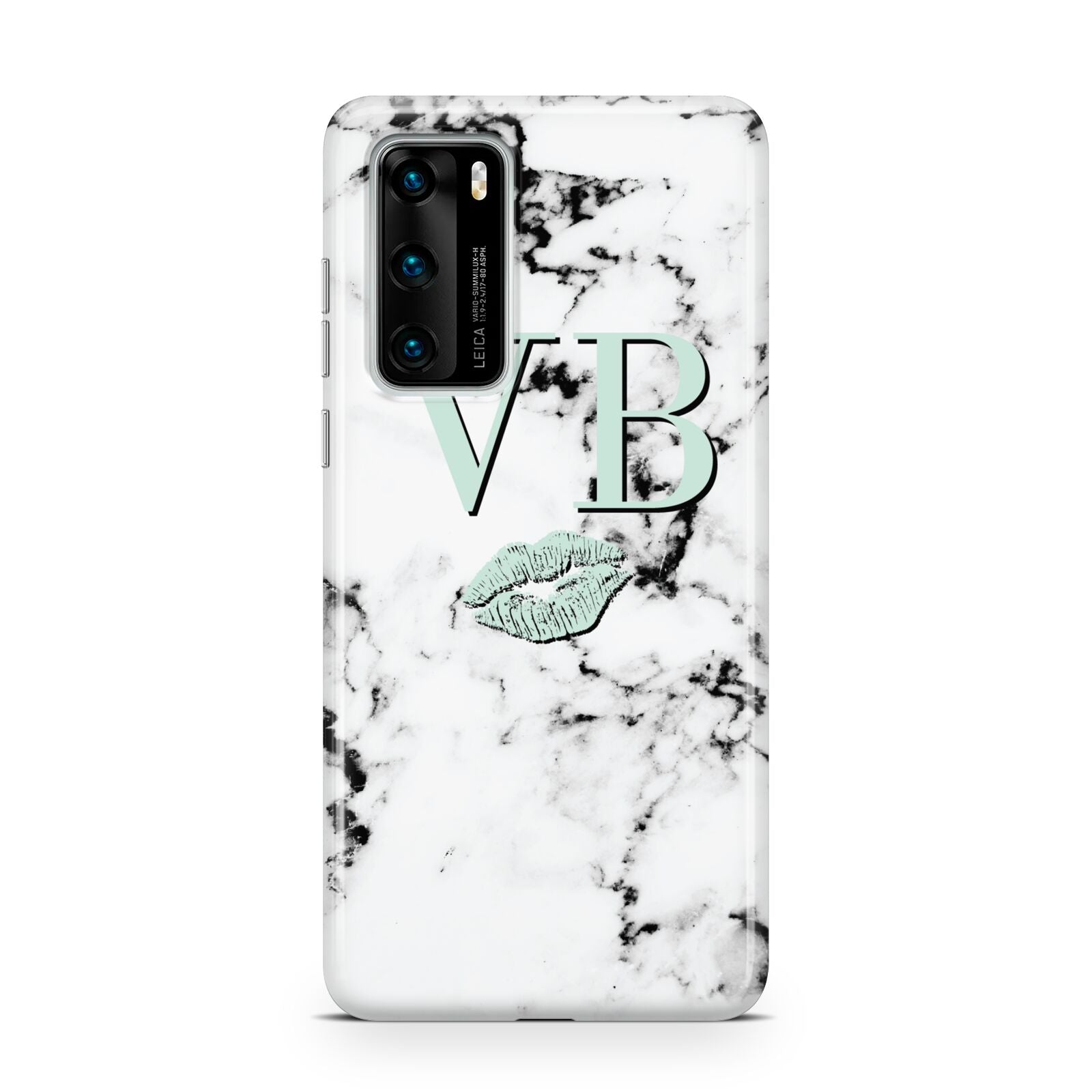 Personalised Mint Lips Initials Marble Huawei P40 Phone Case