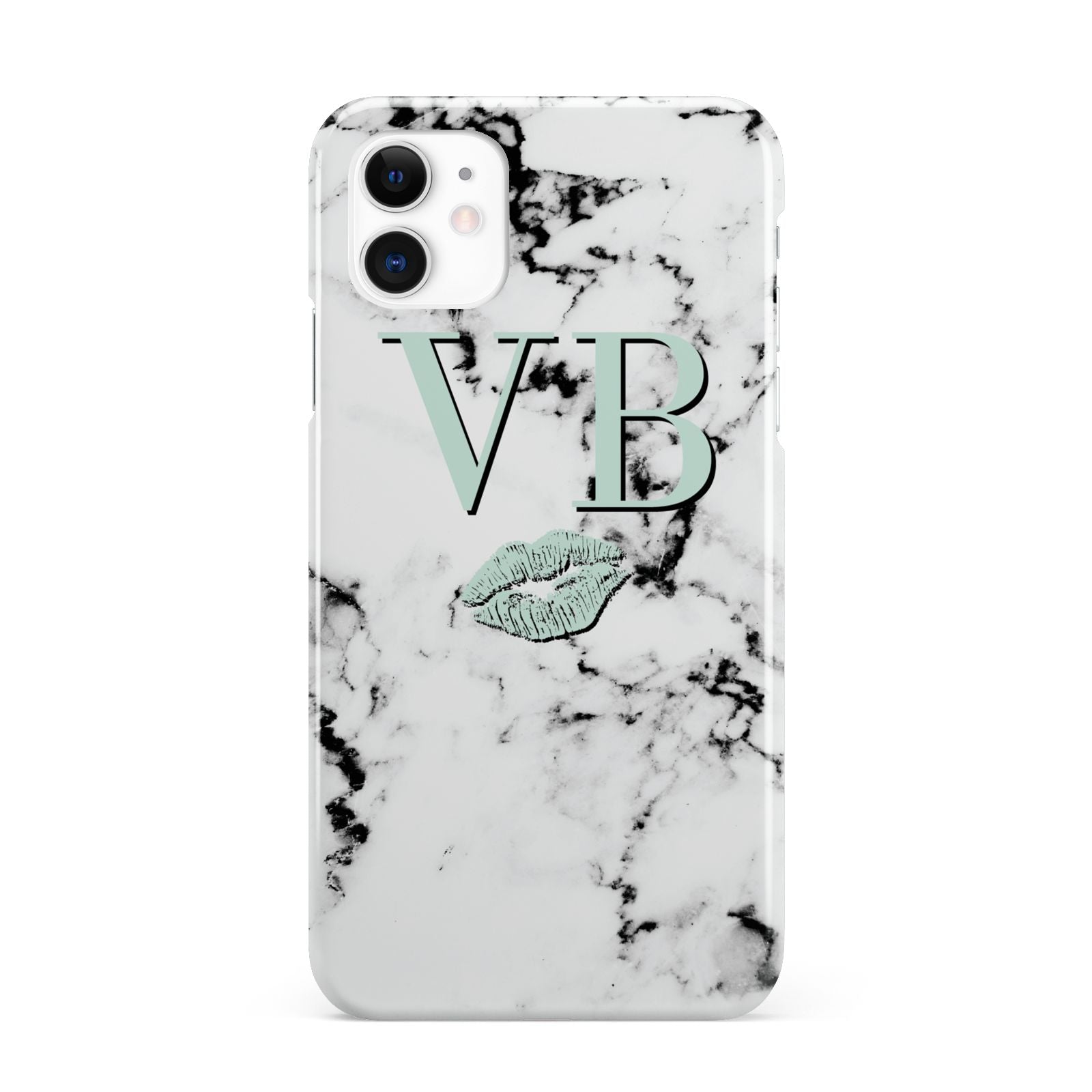 Personalised Mint Lips Initials Marble iPhone 11 3D Snap Case