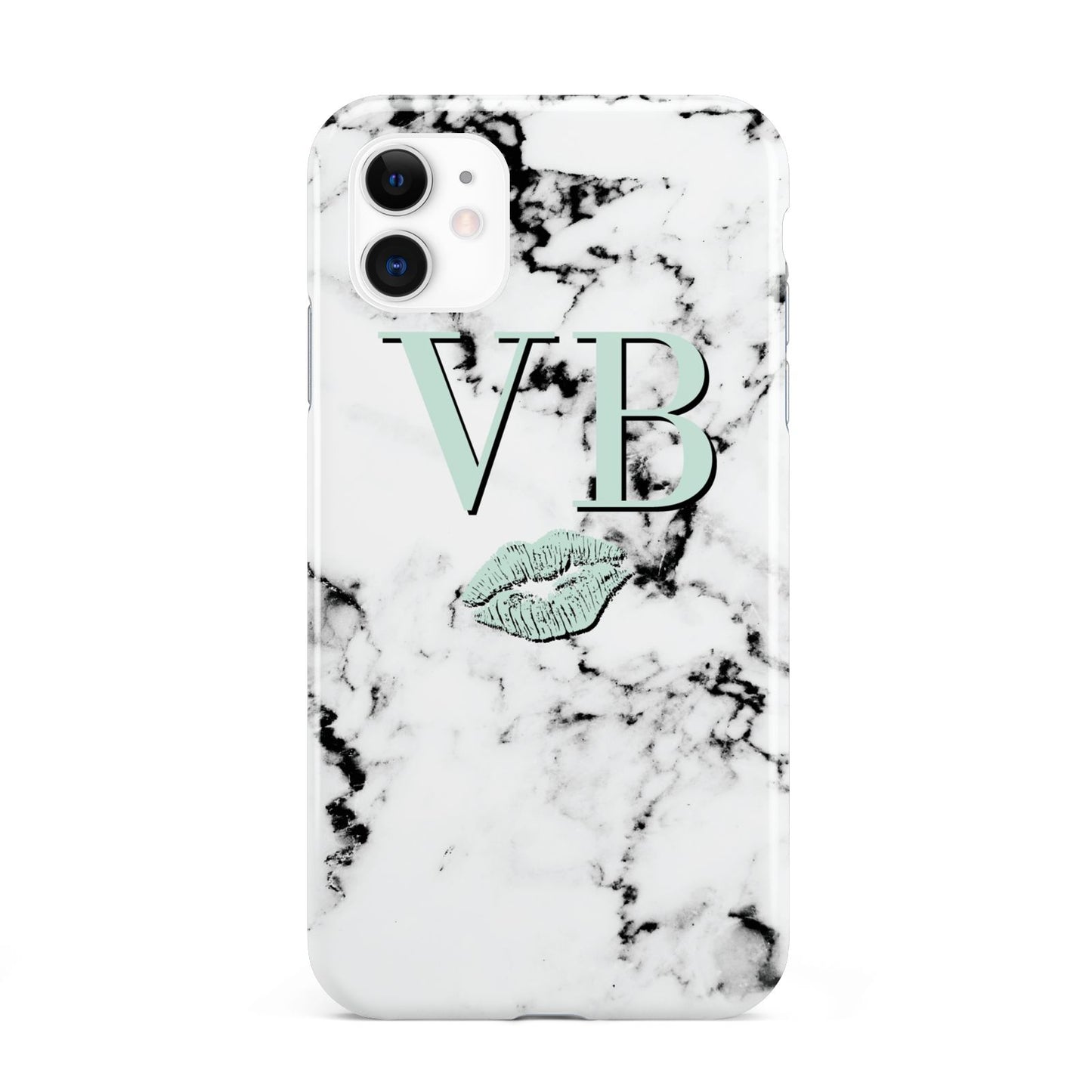 Personalised Mint Lips Initials Marble iPhone 11 3D Tough Case