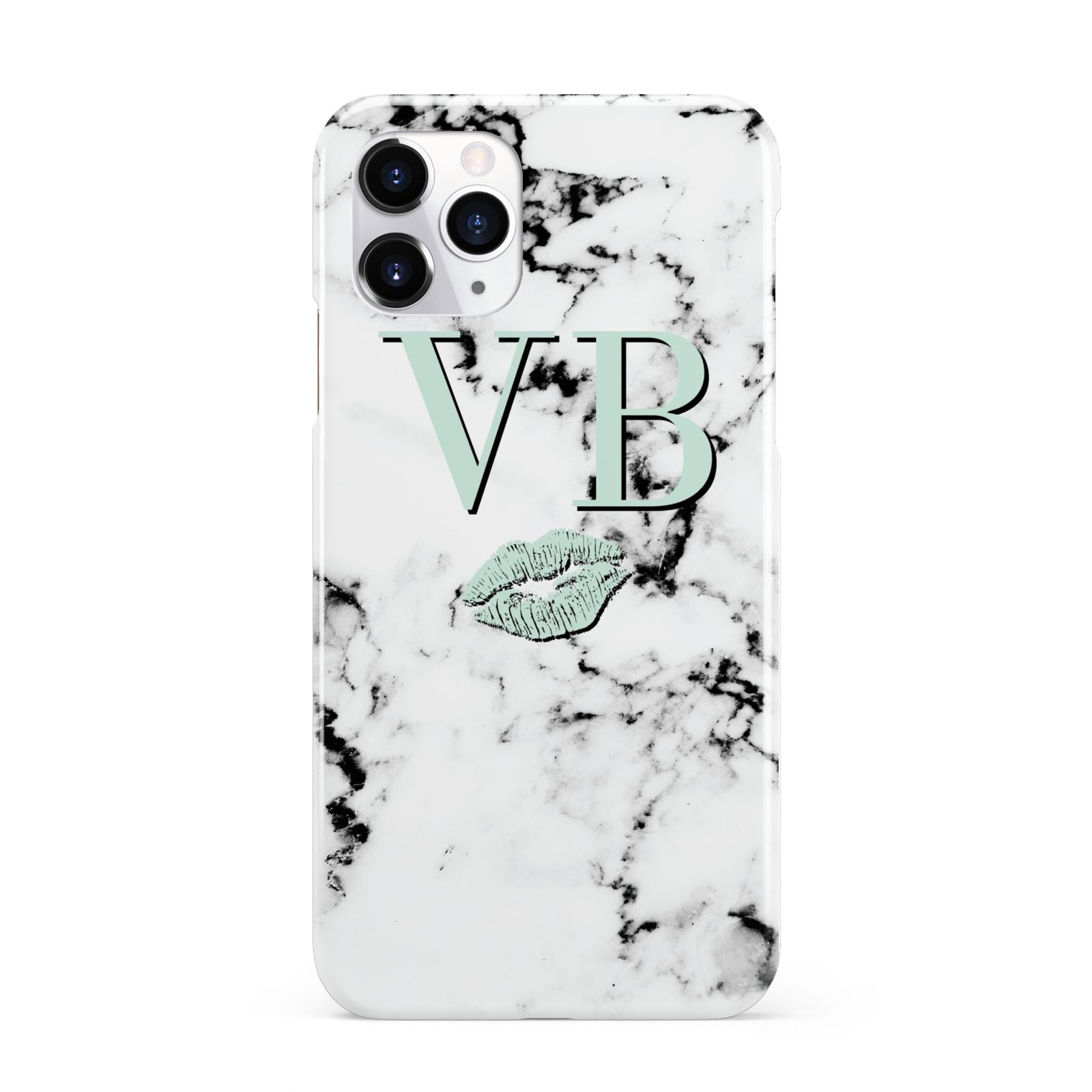 Personalised Mint Lips Initials Marble iPhone 11 Pro 3D Snap Case