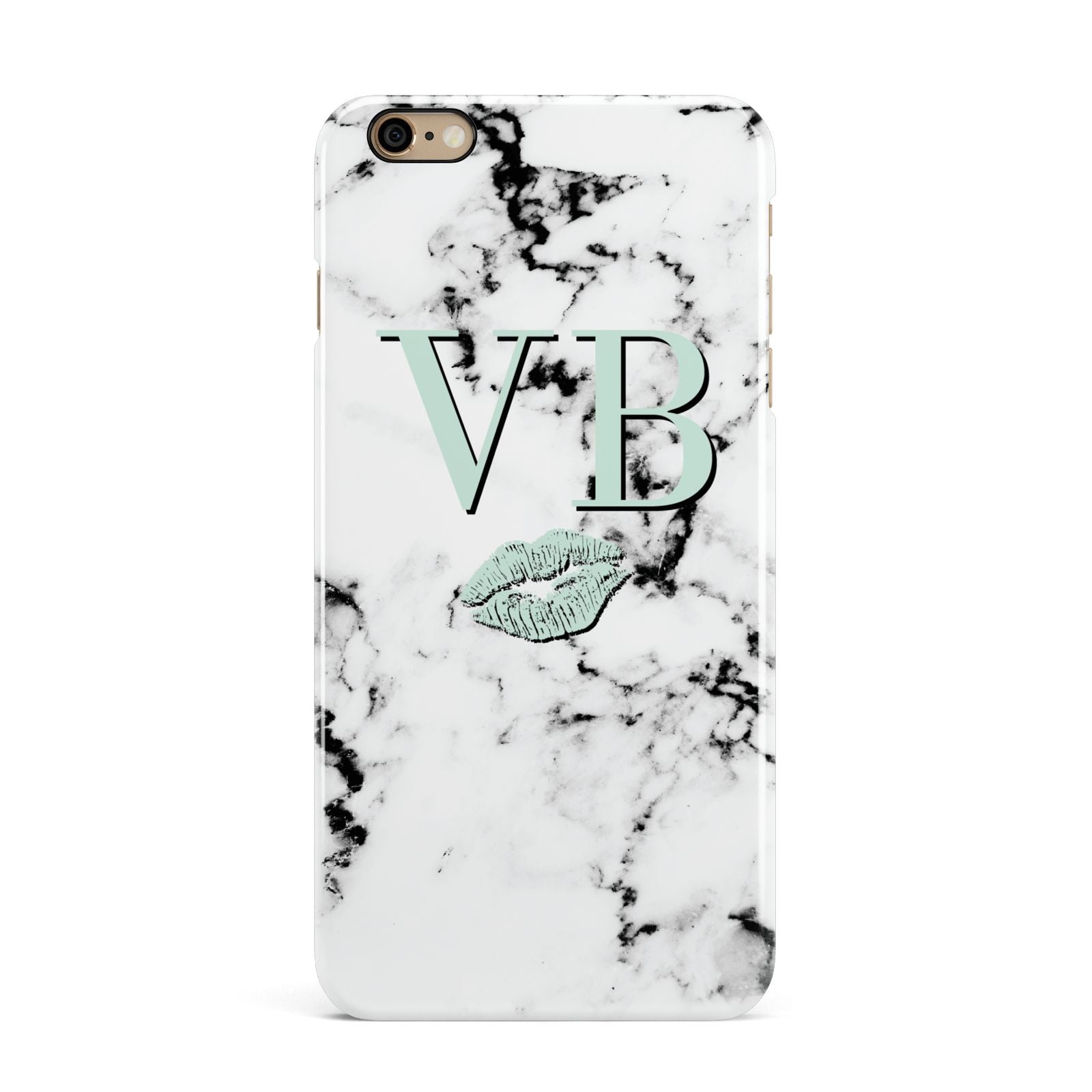 Personalised Mint Lips Initials Marble iPhone 6 Plus 3D Snap Case on Gold Phone