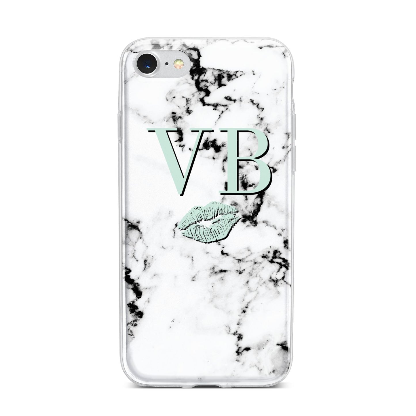 Personalised Mint Lips Initials Marble iPhone 7 Bumper Case on Silver iPhone