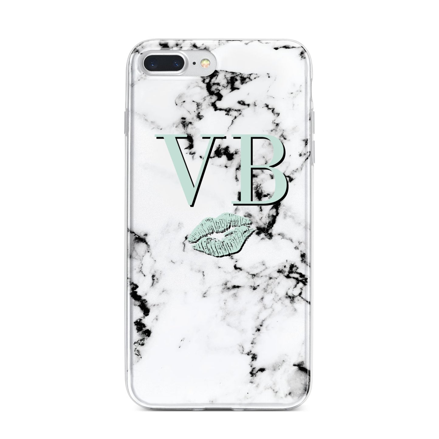 Personalised Mint Lips Initials Marble iPhone 7 Plus Bumper Case on Silver iPhone