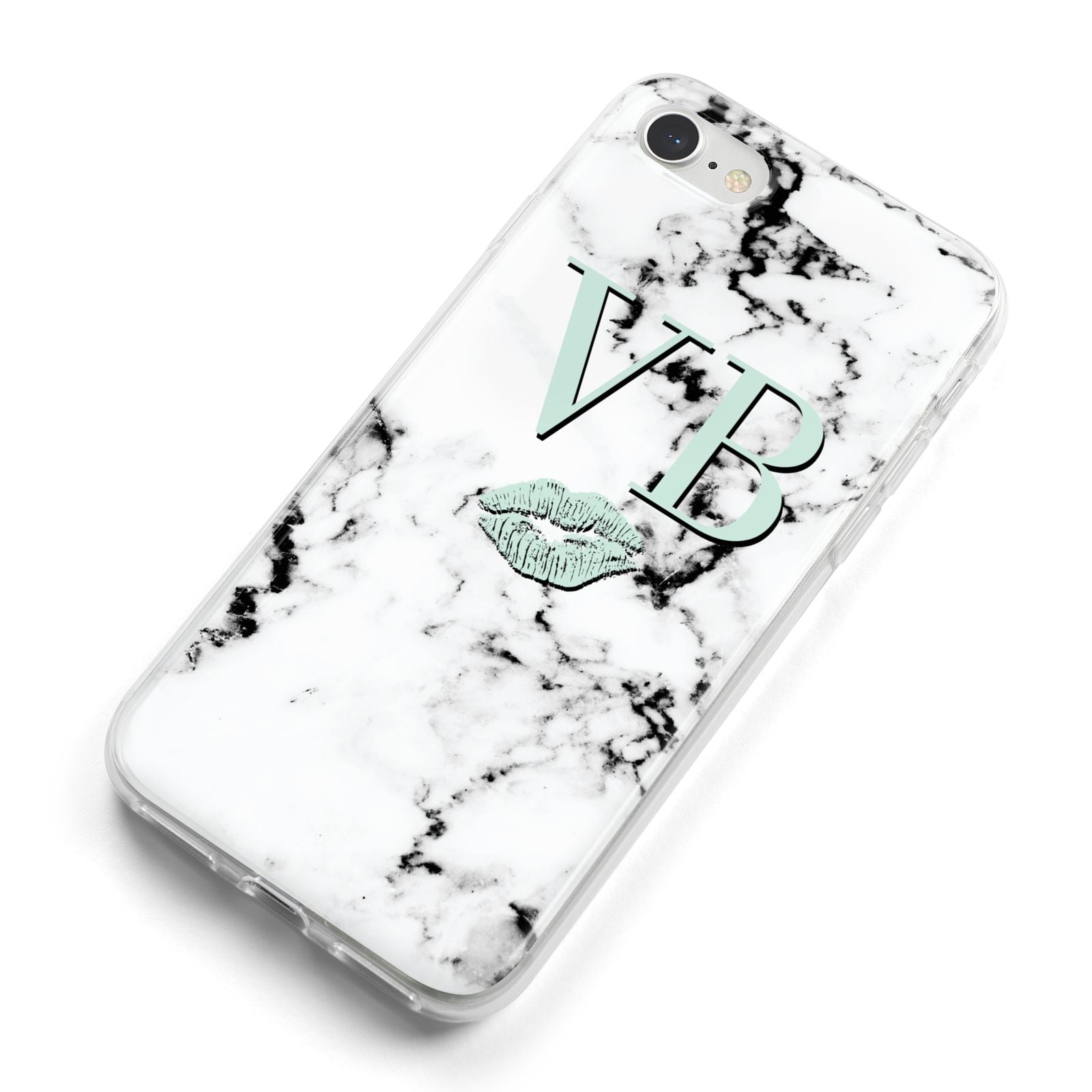 Personalised Mint Lips Initials Marble iPhone 8 Bumper Case on Silver iPhone Alternative Image